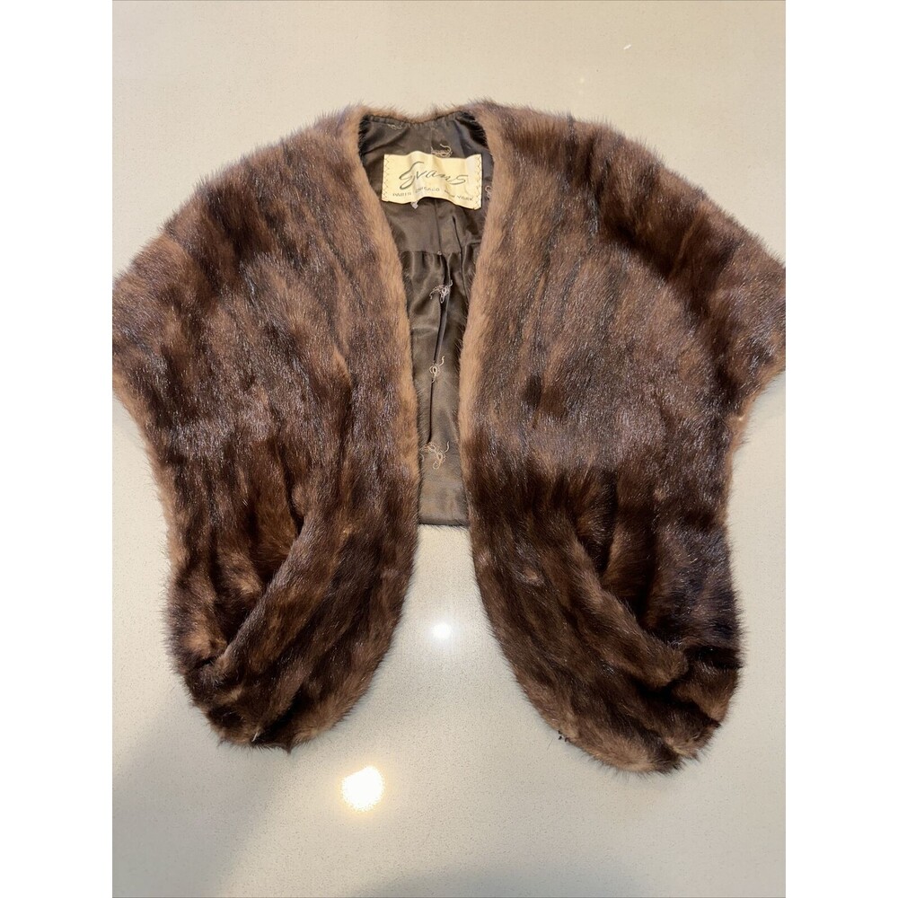 Vintage 20's Evans Chicago Fur Mink Stole Collar Wrap Shawl Camel Fully Lined